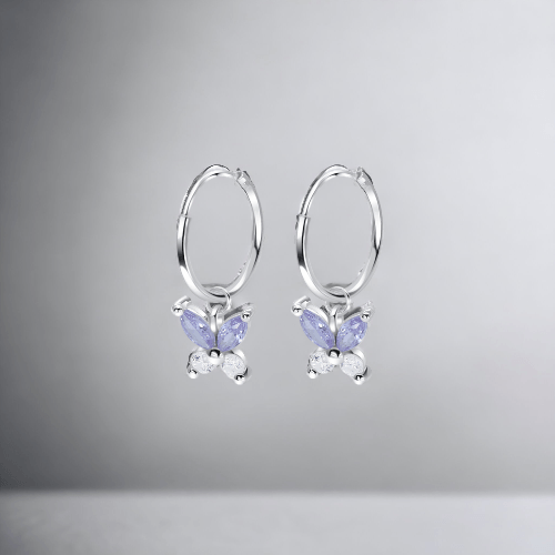 Cutie Butterfly with CZ Stone Silver hoop Earrings - J & S Expressions