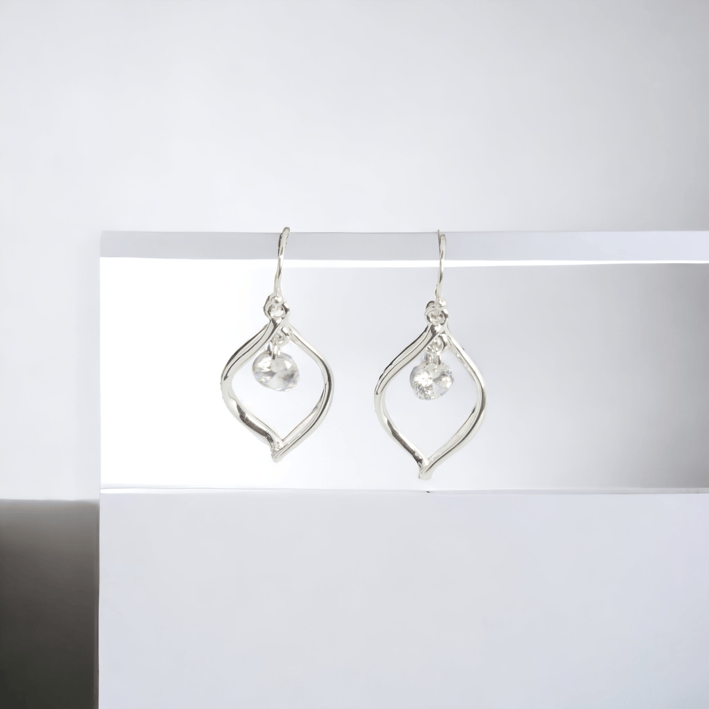 Tear Drop Earrings with Floating Crystal - J & S Expressions