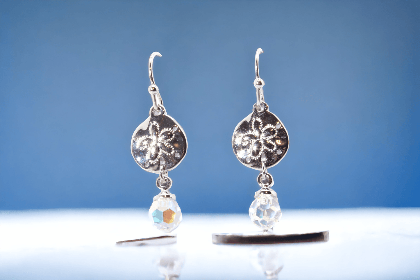 AB Crystal Sand Dollar Dangle Earrings - J & S Expressions