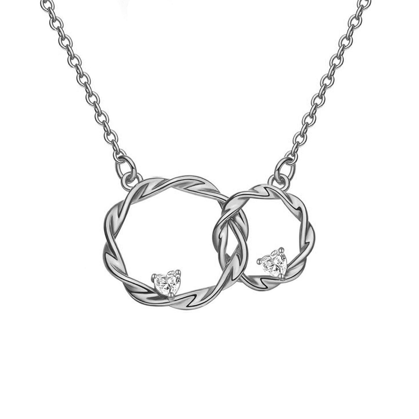 MAMA Simple Style Circle Twist Sterling Silver Rhinestones Necklace - J & S Expressions
