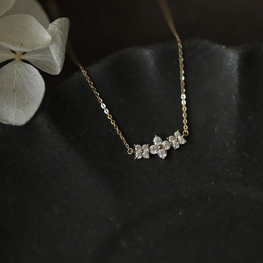 Elegant Flower Sterling Silver Rhinestone Gold Plated Necklace