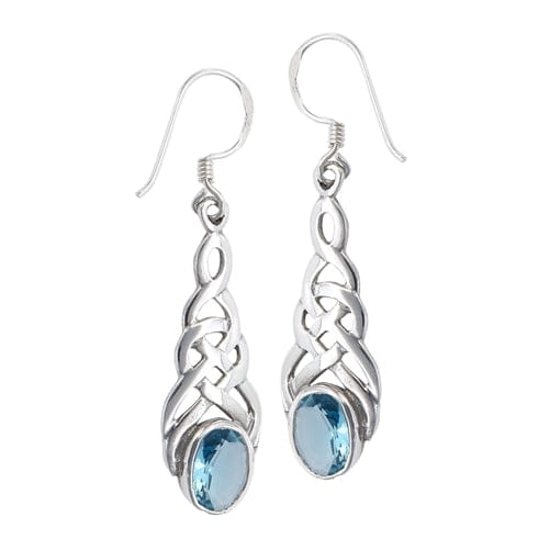 Sterling Silver Celtic Earrings with Synthetic Blue Topaz - J & S Expressions
