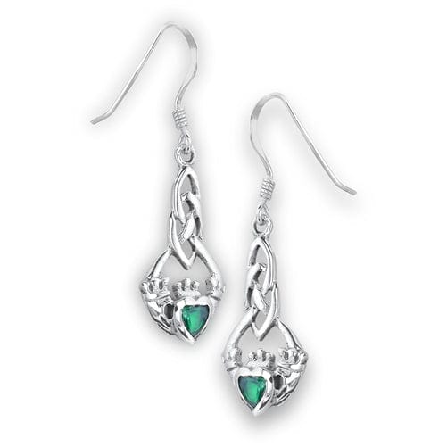 Sterling Silver Claddagh Earring with Synthetic Emerald - J & S Expressions