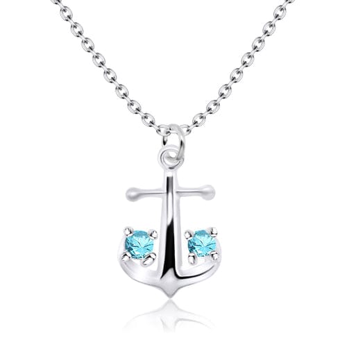 Silver Anchor with CZ Necklace