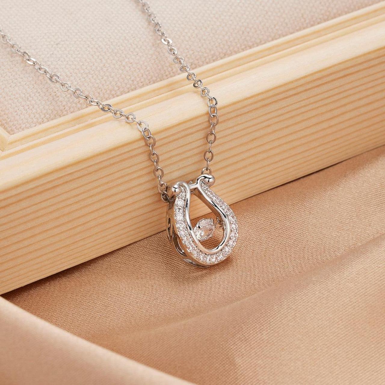 Horseshoe Necklace with Floating Crystal - J & S Expressions
